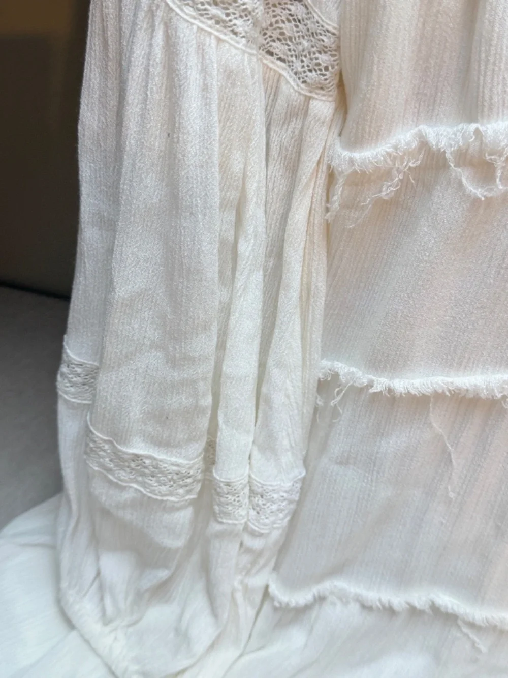 Free People Cassis Ivory Gauze and Lace Midi Dress Wedding Bohemian Size M